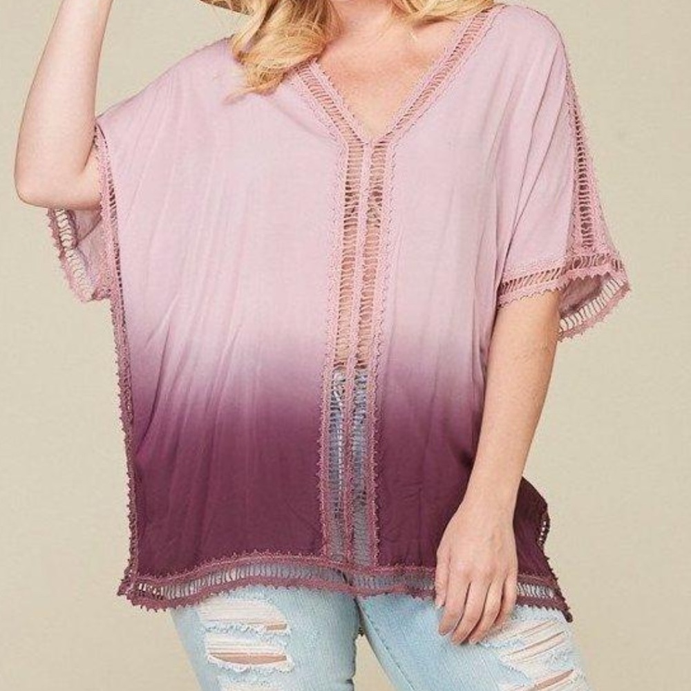 Plus Size Cover-Up Tunic Top Ombre Dip-Dye Purple